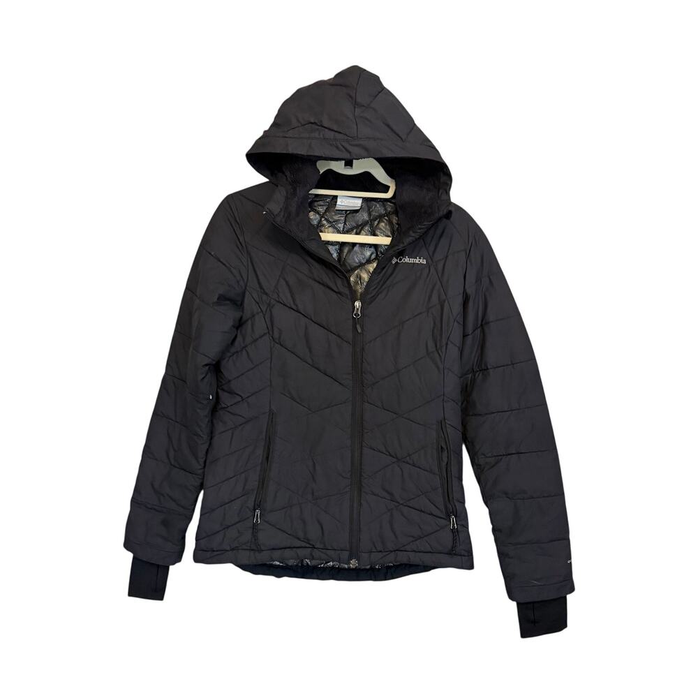 Columbia Sportswear Hooded Jacket Small Black Quilted Omni Heat Gorpcore Outdoor